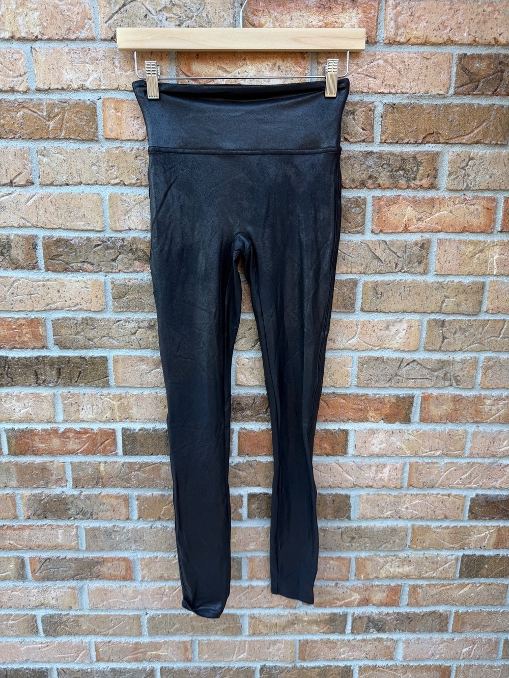 SPANX Black Faux Leather High Rise Leggings Size Small Petite S/P
